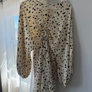 Cream Polka Dot Drawstring Front Blouse